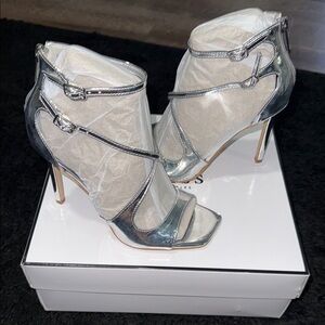 Guess Metallic Silver Strappy Heels